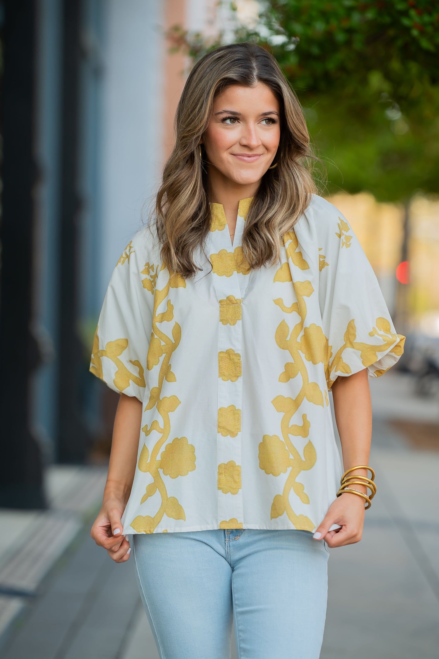 Ava Smocked Stand Collar Top