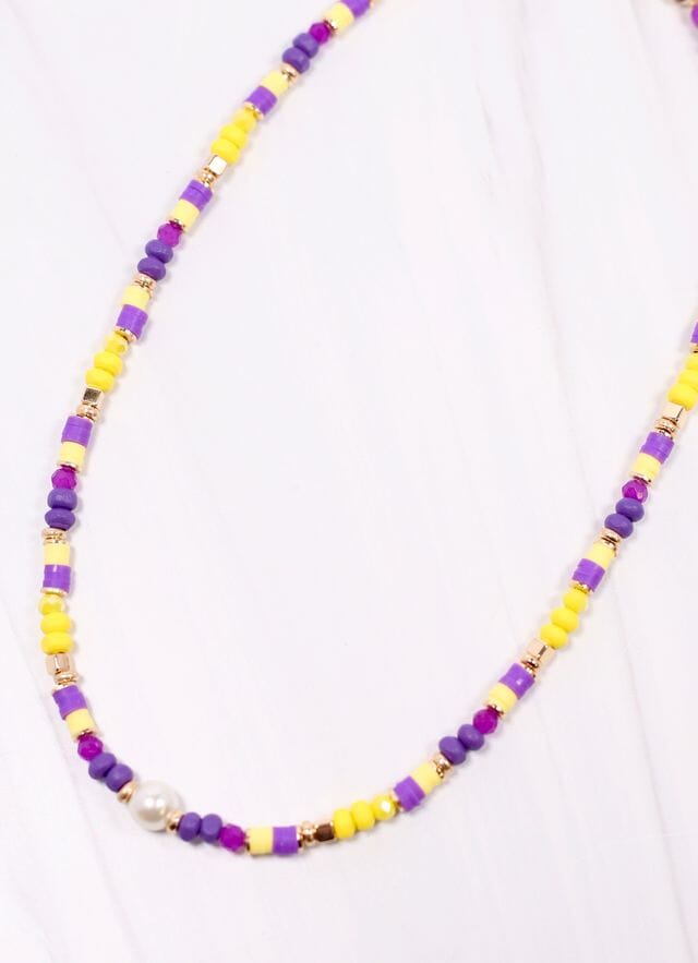 Oskar Beaded Necklace PURPLE YELLOW - Caroline Hill