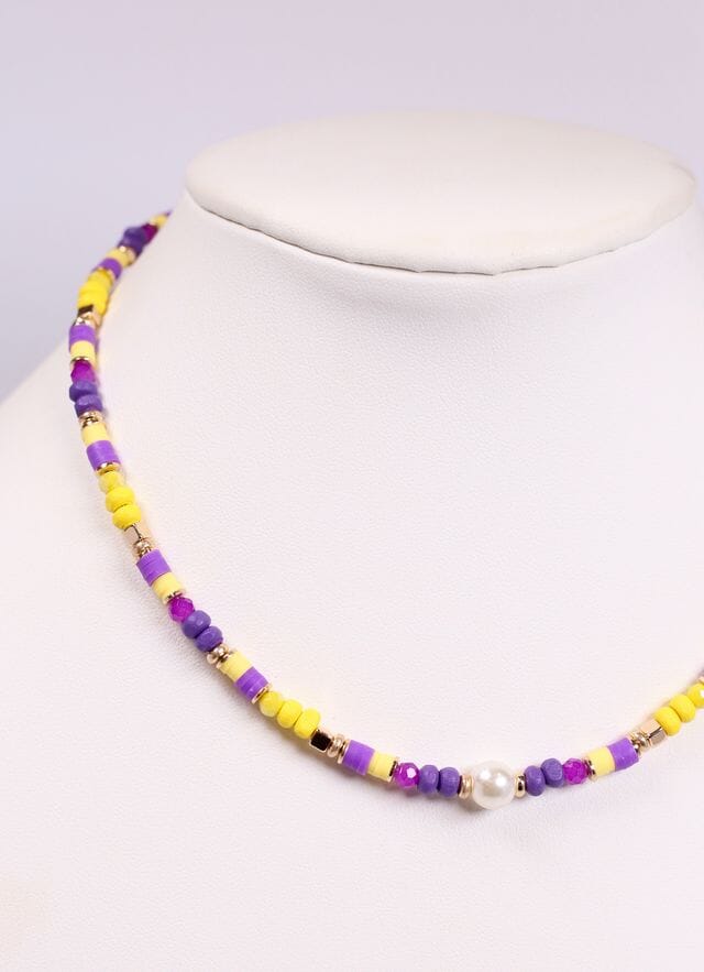 Oskar Beaded Necklace PURPLE YELLOW - Caroline Hill