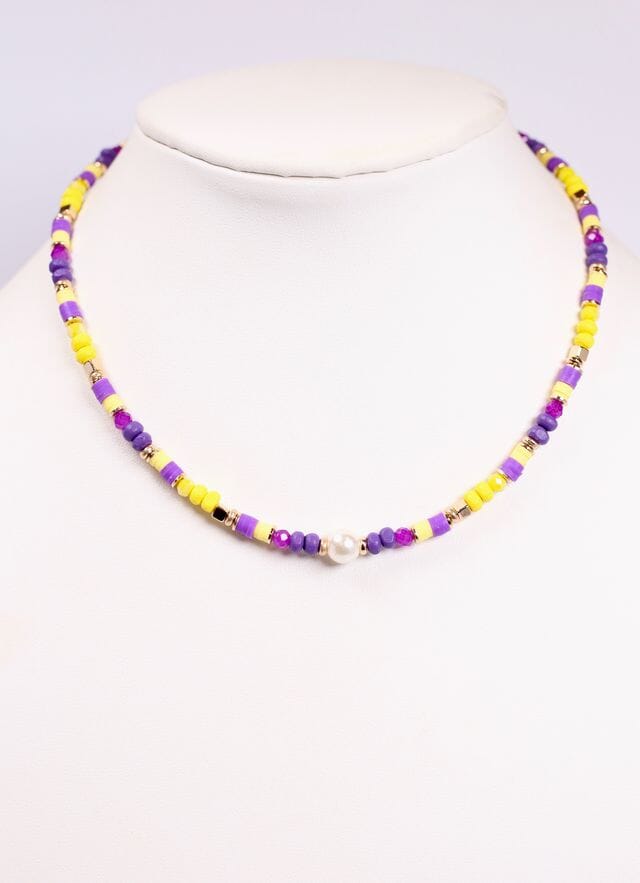 Oskar Beaded Necklace PURPLE YELLOW - Caroline Hill