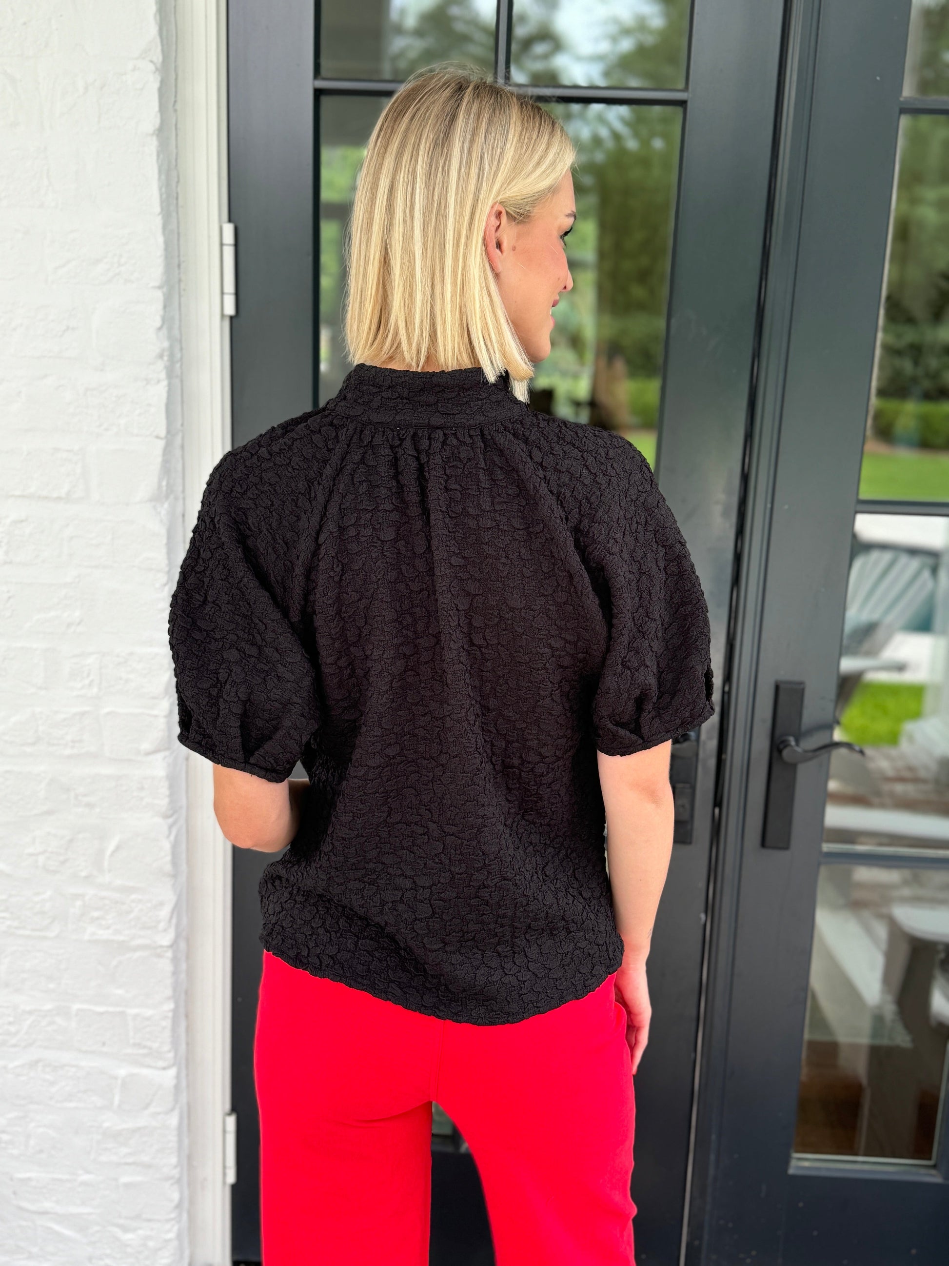 Out and About Black Textured Top - Caroline Hill