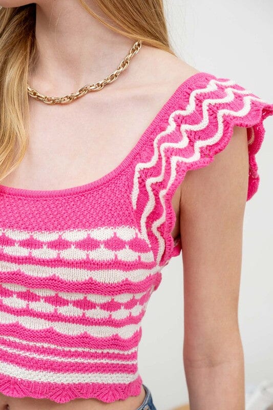 Out and About Fuchsia Knit Crop Top - Caroline Hill