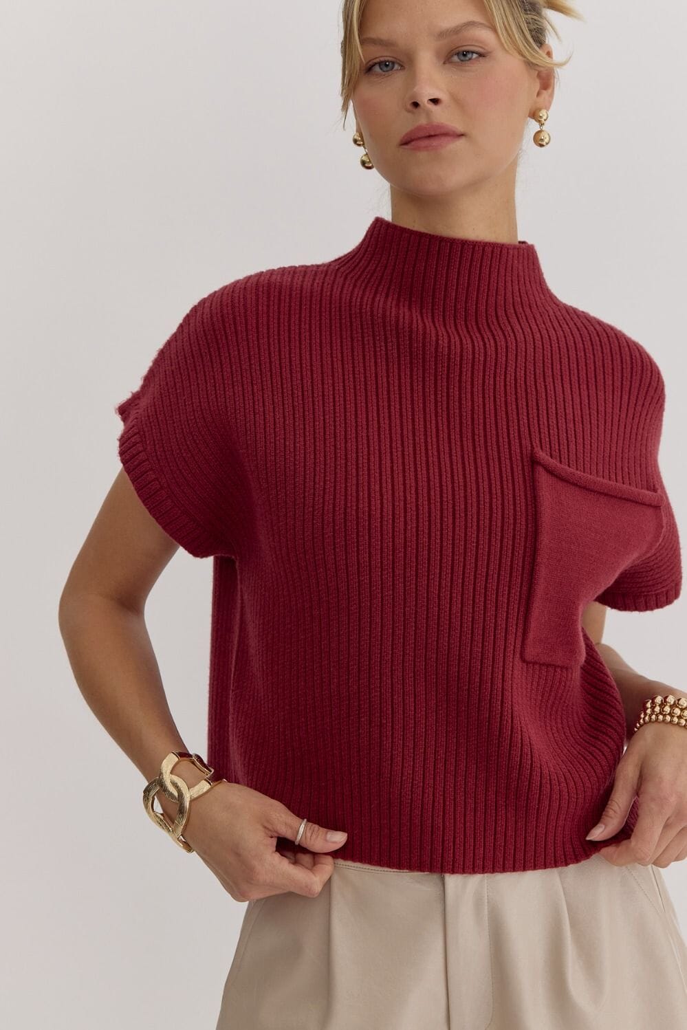 Out in the Open Ruby Red Sweater Top - Caroline Hill