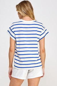 Out of Here Blue and White Stripe Tee - Caroline Hill