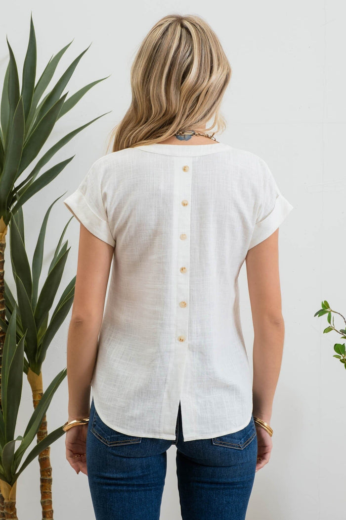 Out of Line White Linen Top - Caroline Hill