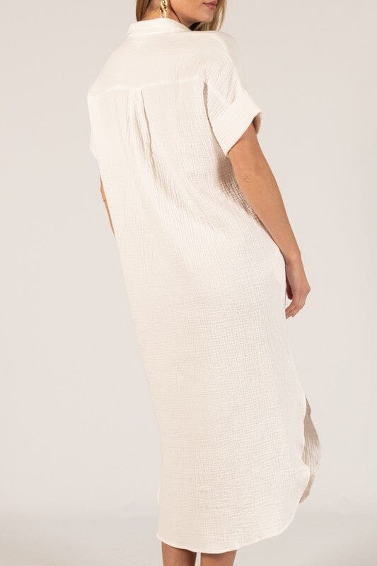 Out of Town White Button Up Midi Dress - Caroline Hill