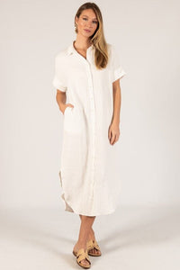 Out of Town White Button Up Midi Dress - Caroline Hill