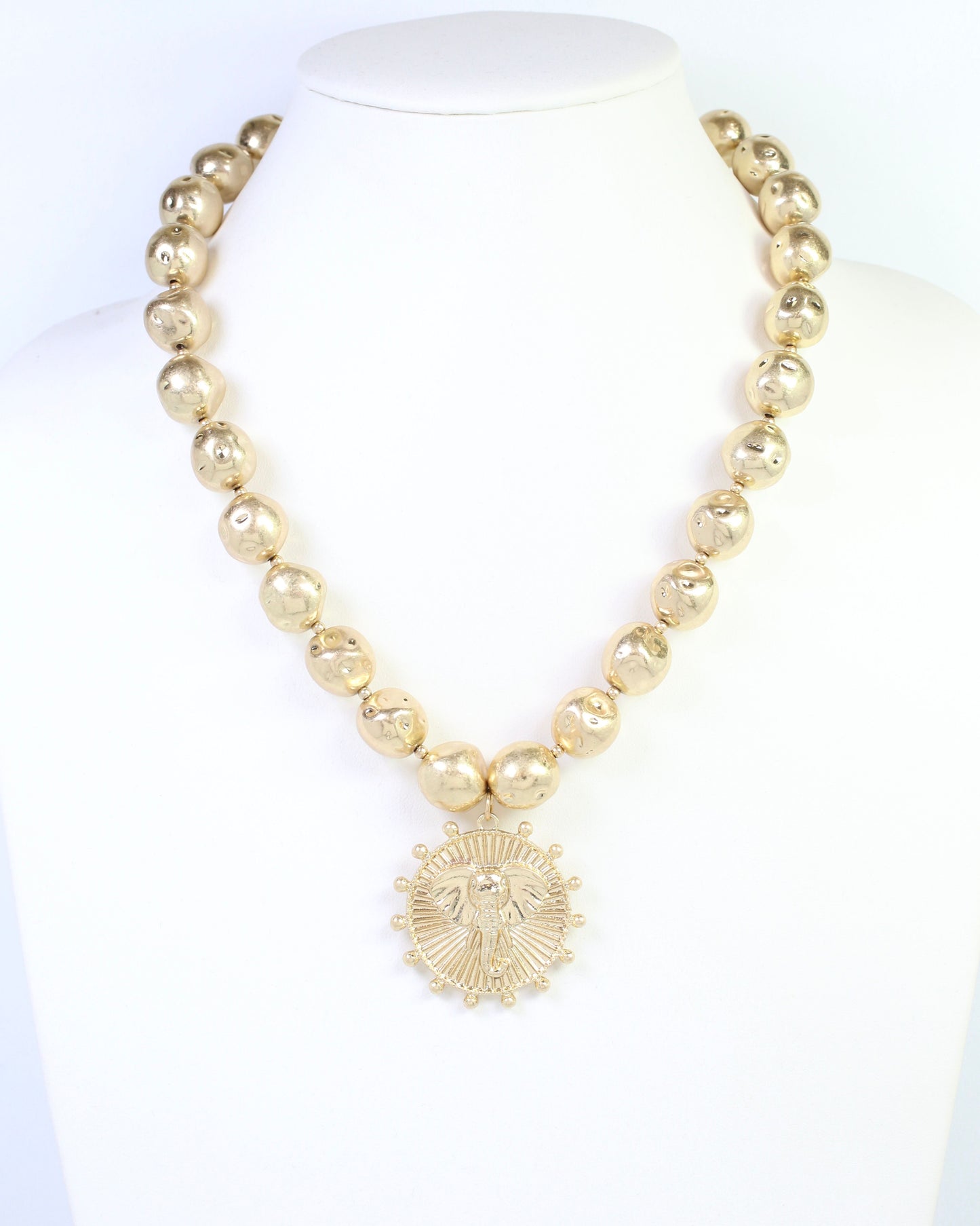 Carmen Beaded Coin Necklace-Elephant Worn Gold