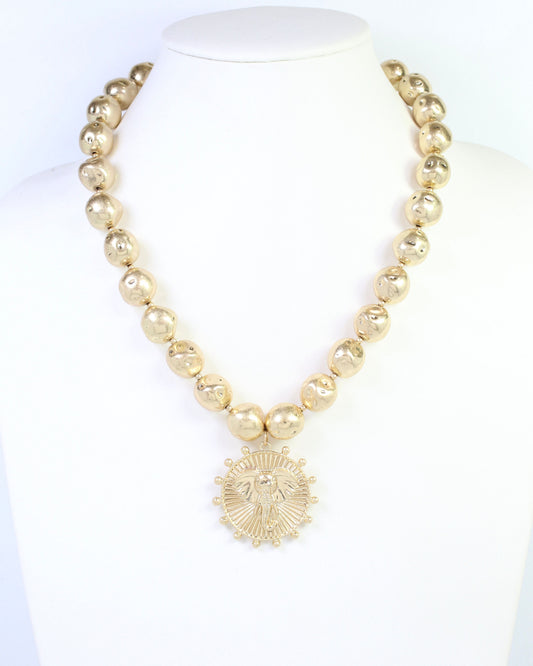 Carmen Beaded Coin Necklace-Elephant Worn Gold