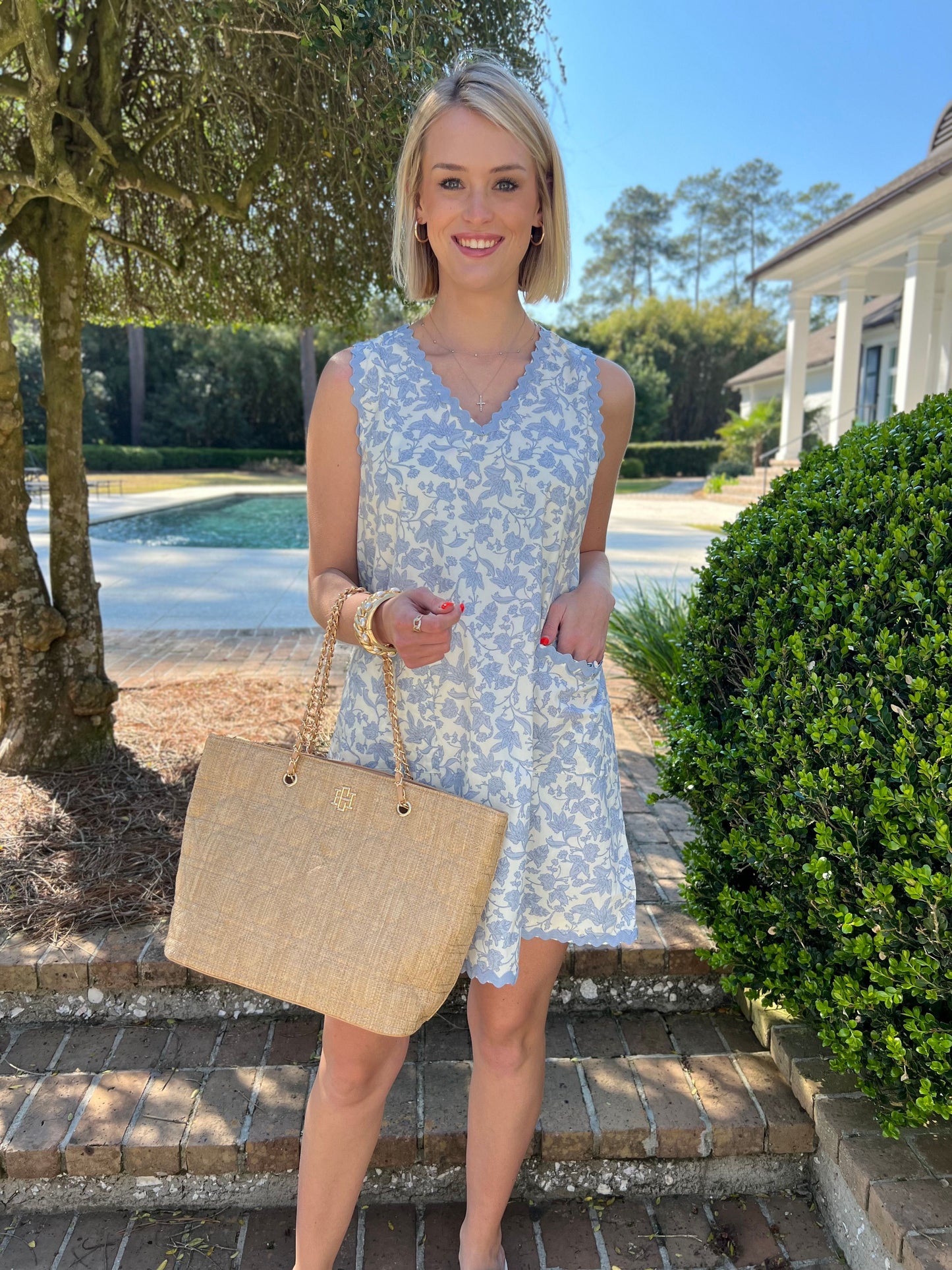 Cornflower Blue Floral Print Dress