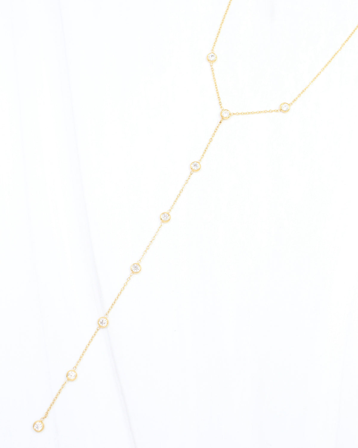 Clea Round Crystal Y Necklace WP Gold