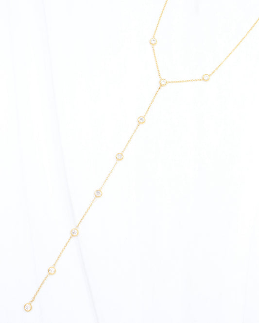 Clea Round Crystal Y Necklace WP Gold