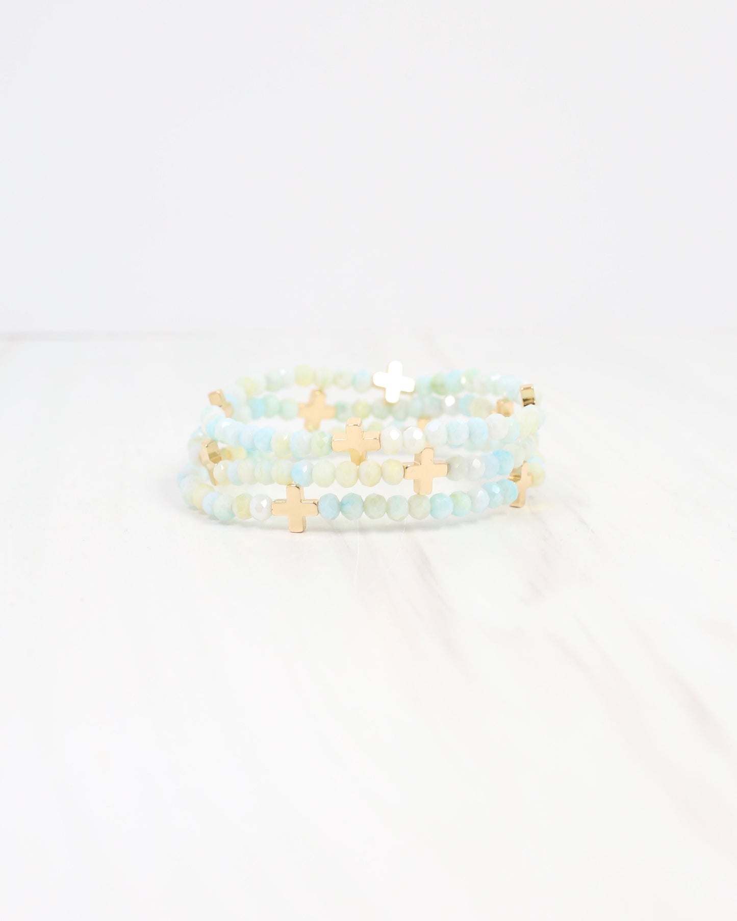 Riversprings Cross Beaded Bracelet Set Light Blue