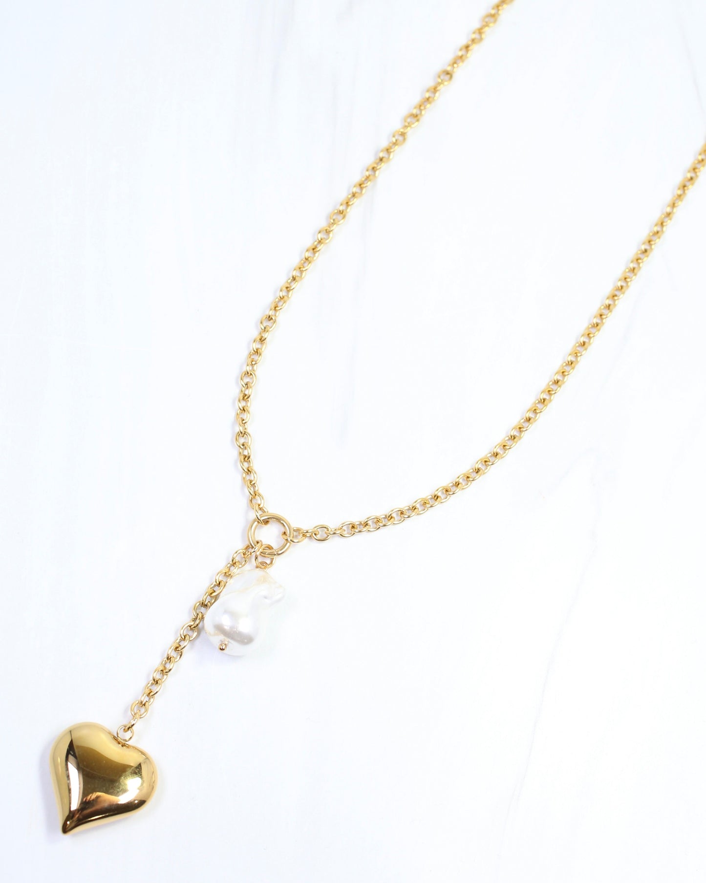 Darla Heart and Pearl Y Necklace WP Gold