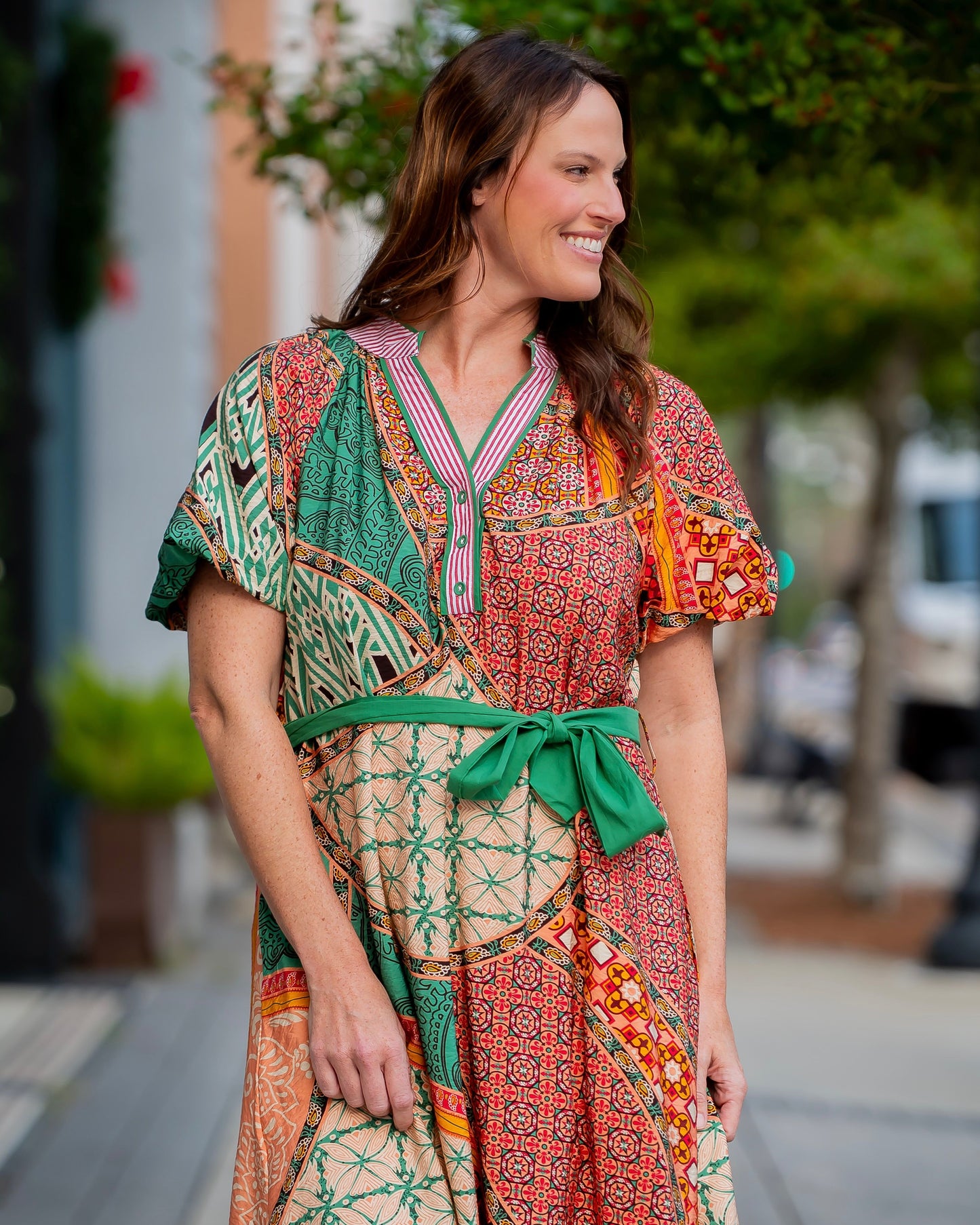 Berwyn Patchwork Maxi Dress-Green Mix