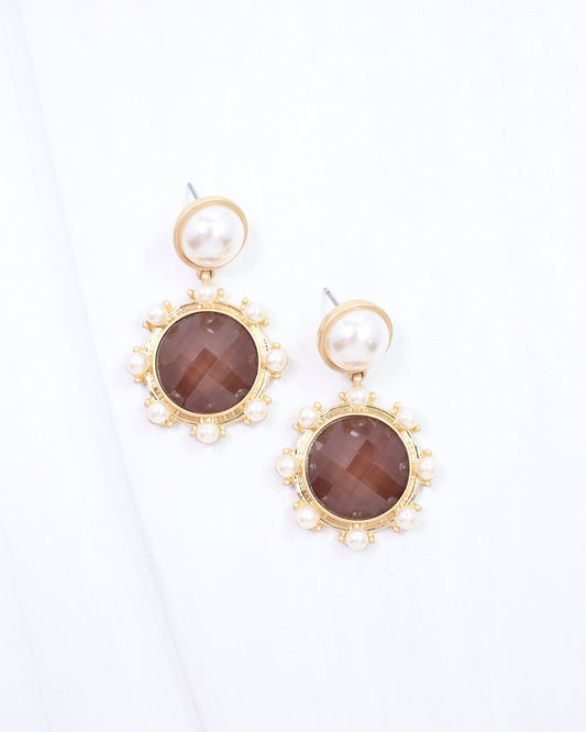 Mayra Faceted Pearl Earring Brown