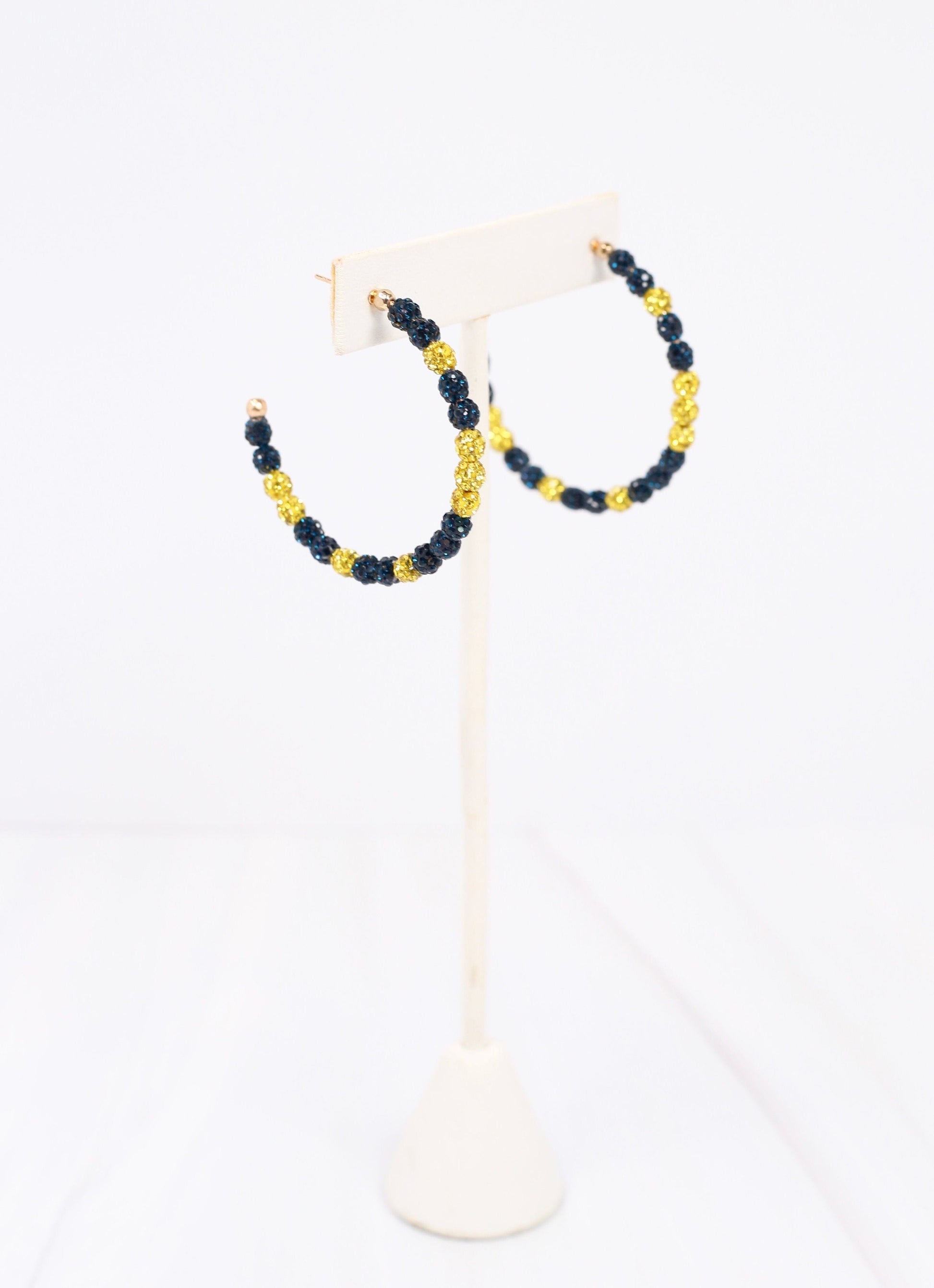 Pave Hoop Earring Navy and Gold - Caroline Hill