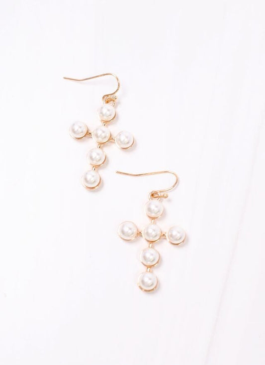 Pavel Pearl Cross Earring CREAM - Caroline Hill