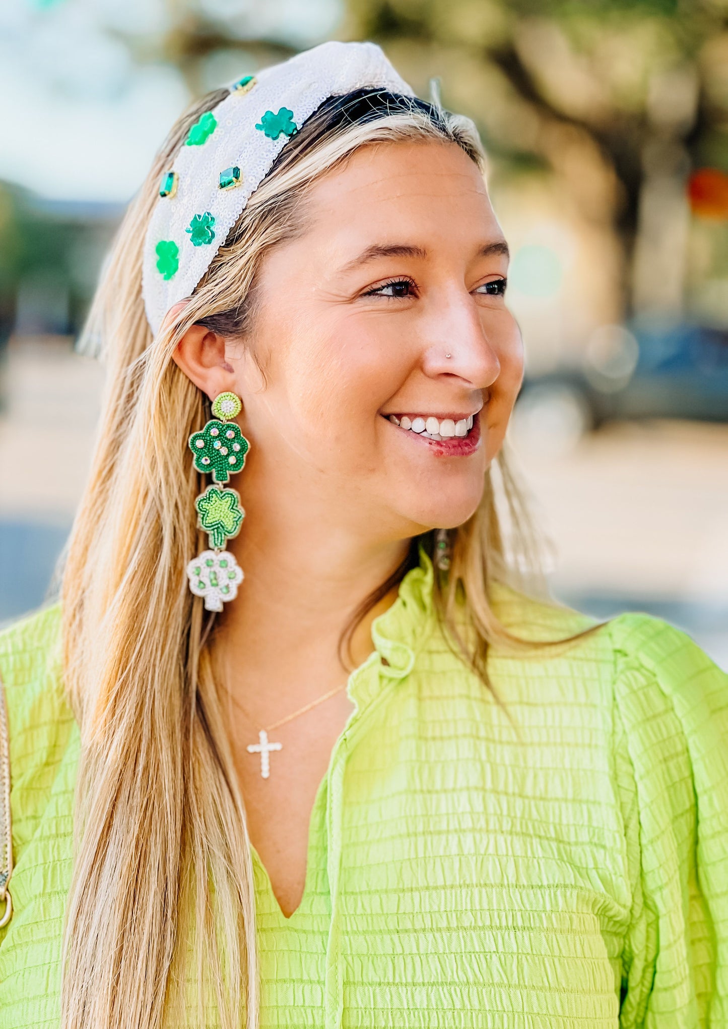 Sequin Shamrock Headband White