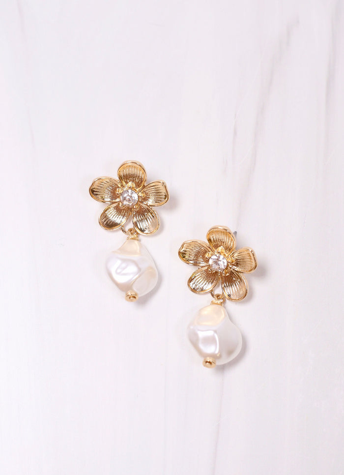 Philibert Flower and Pearl Earring GOLD - Caroline Hill