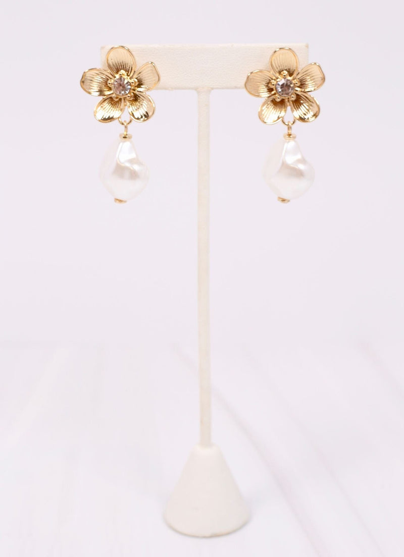 Philibert Flower and Pearl Earring GOLD - Caroline Hill