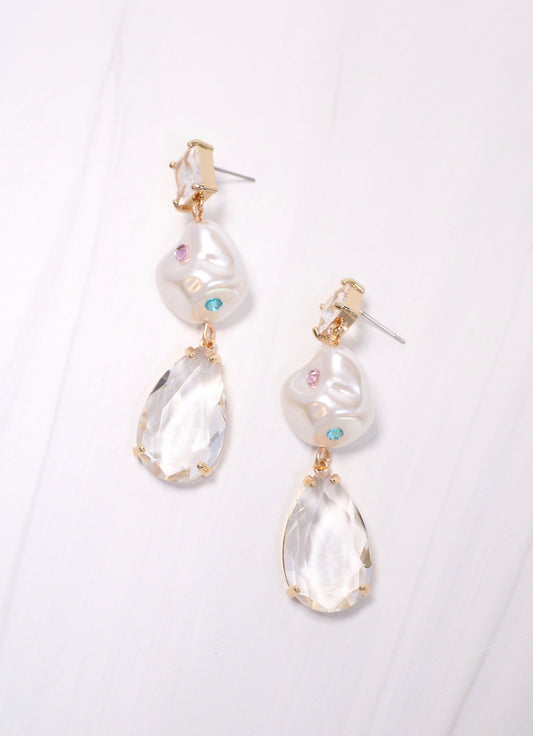 Pierre Pearl and Stone Drop Earring CLEAR - Caroline Hill