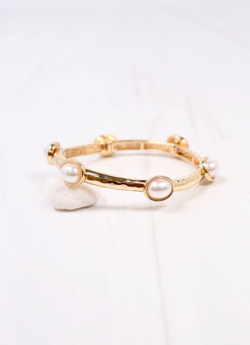 Piers Stretch Bracelet with Pearls GOLD - Caroline Hill