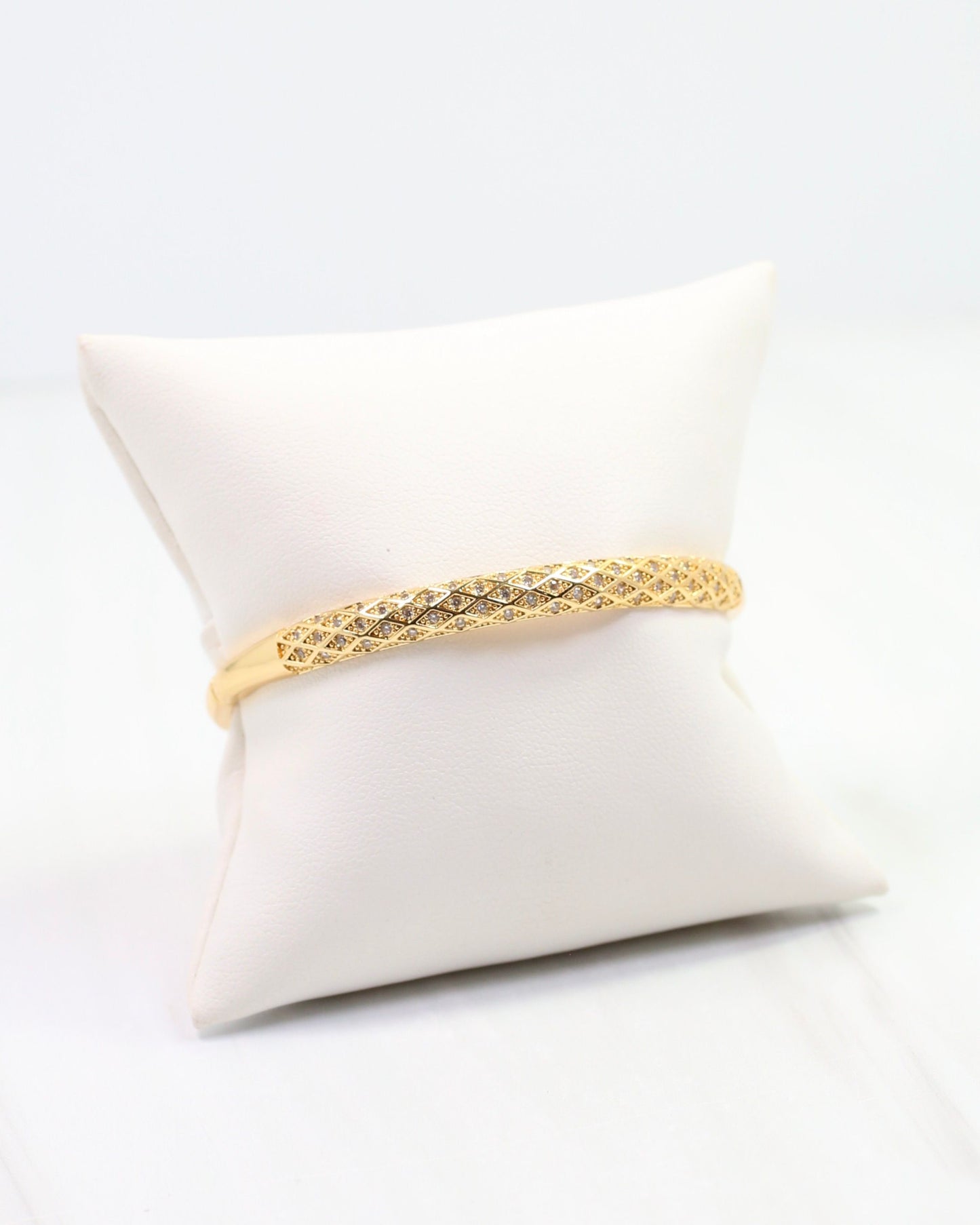 Hailee Textured CZ Hinged Bracelet Gold