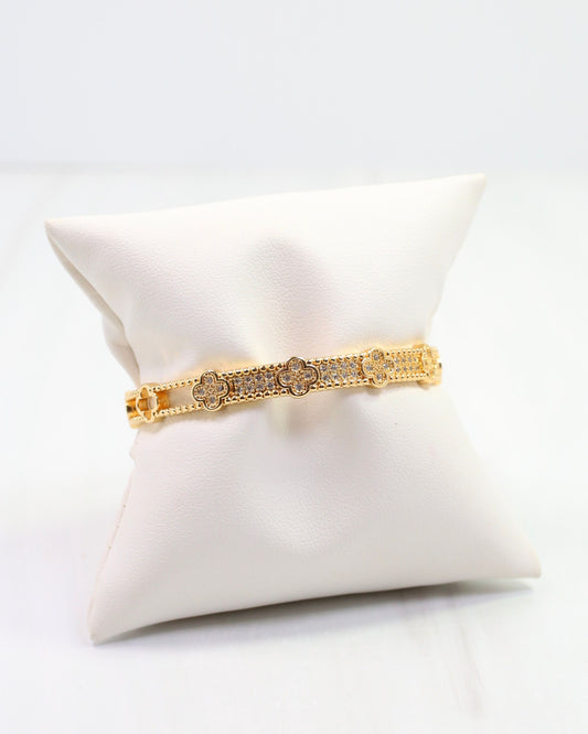 Grettel CZ Clover Cuff Bracelet Gold