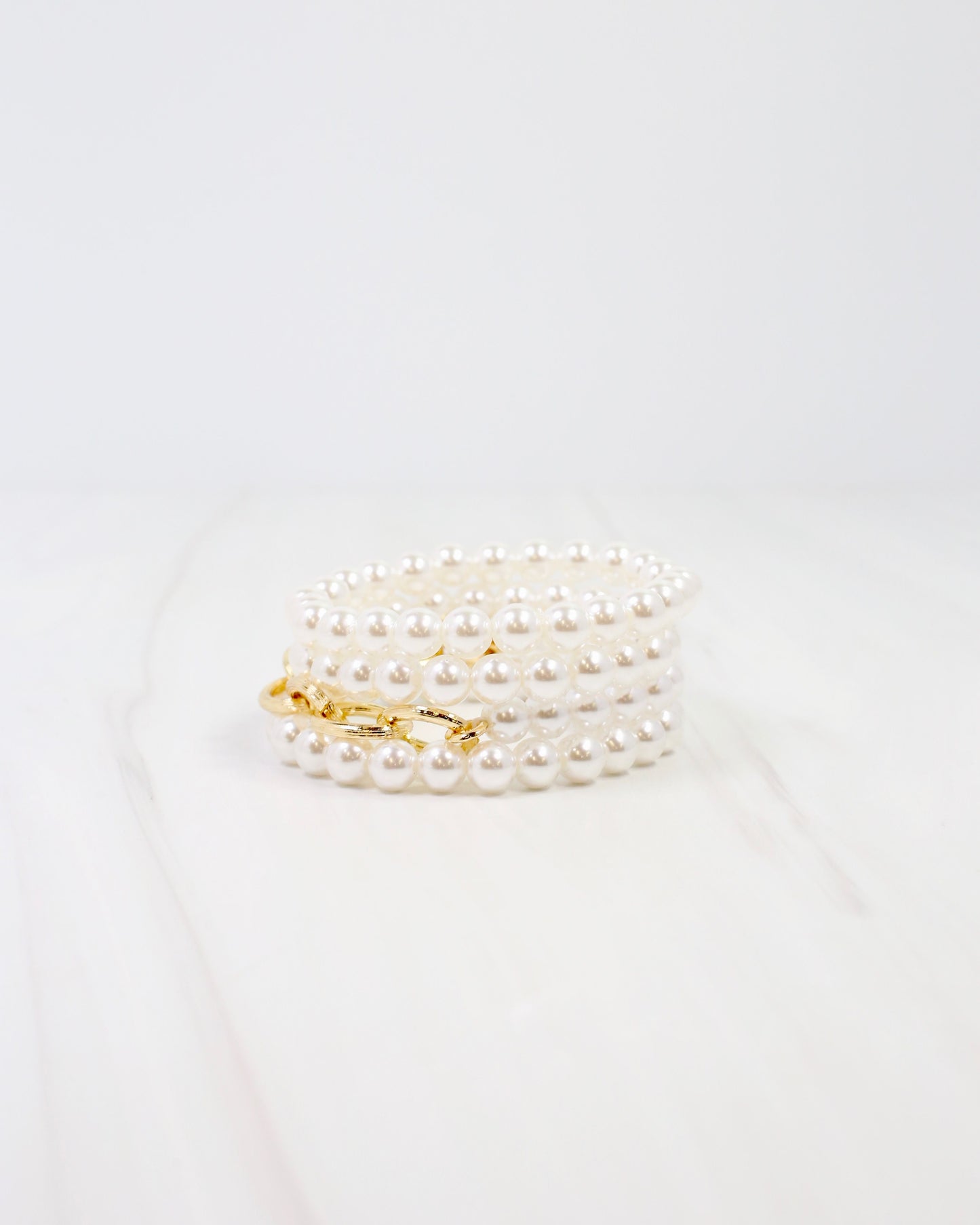 Marysville Link and Bead Bracelet Set Pearl