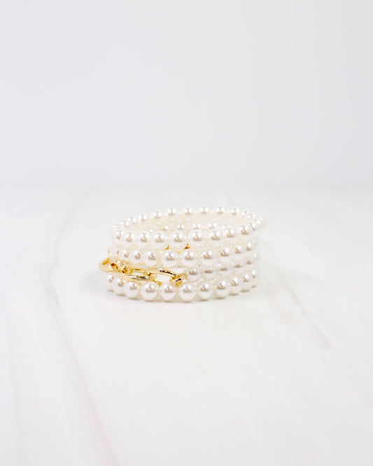 Marysville Link and Bead Bracelet Set Pearl
