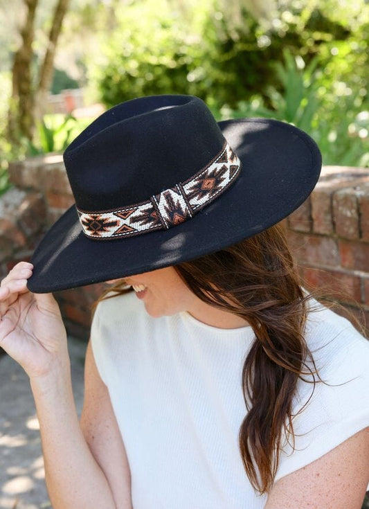 Pricilla Aztec Band Hat BLACK - Caroline Hill