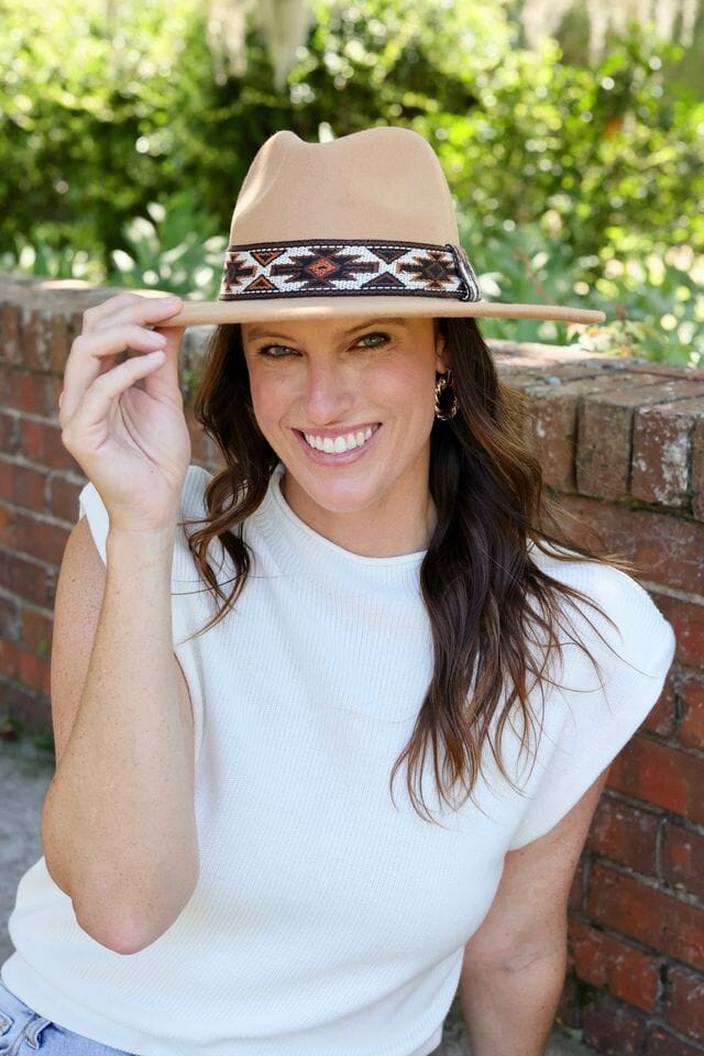 Pricilla Aztec Band Hat TAN - Caroline Hill