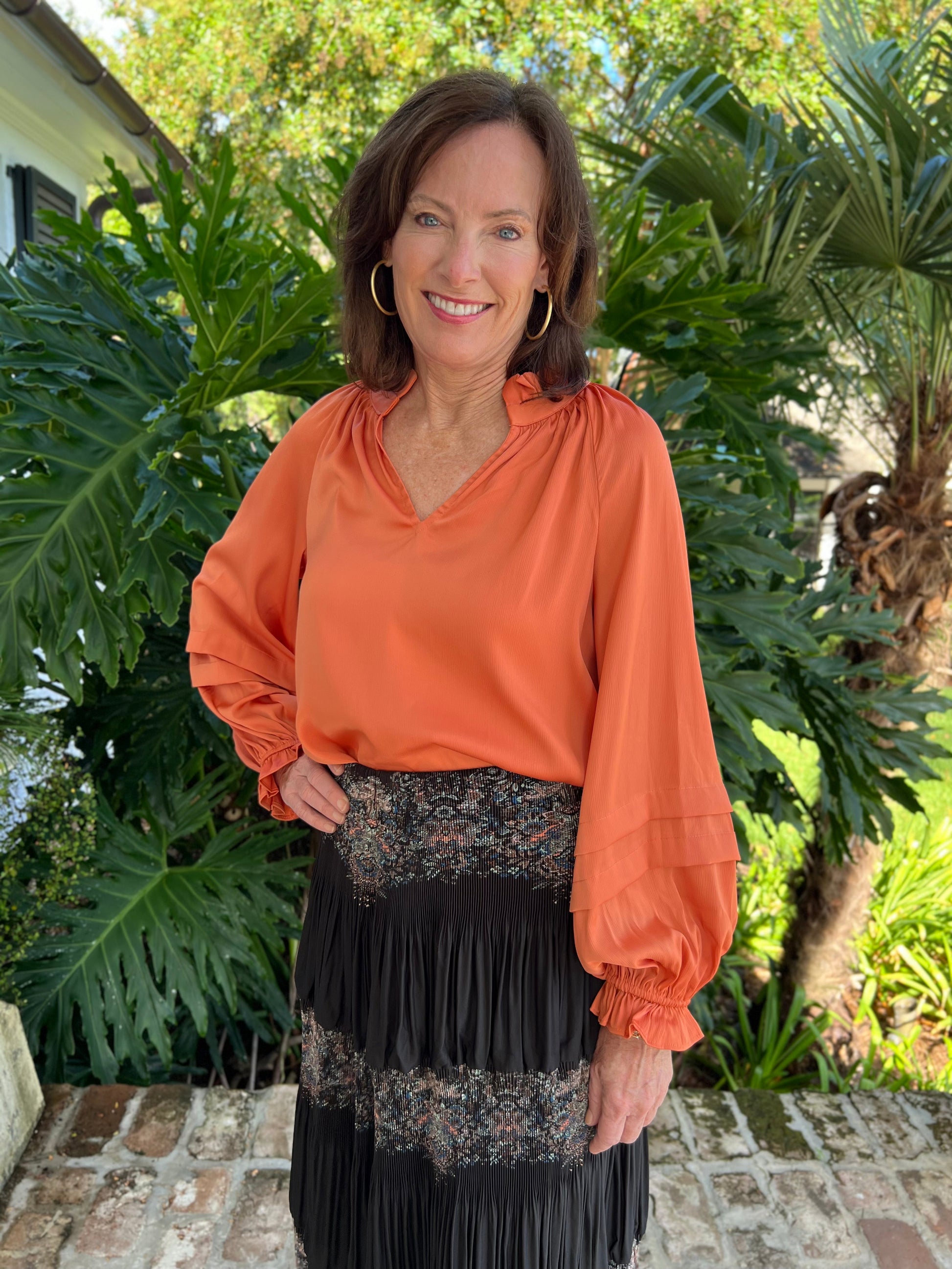 Pumpkin Spice Please Dusty Orange Blouse - Caroline Hill