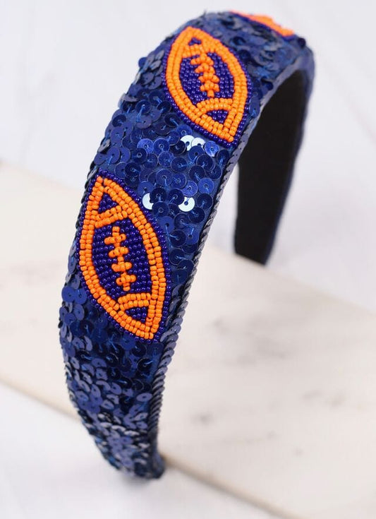 Punt Football Sequin Headband NAVY ORANGE - Caroline Hill