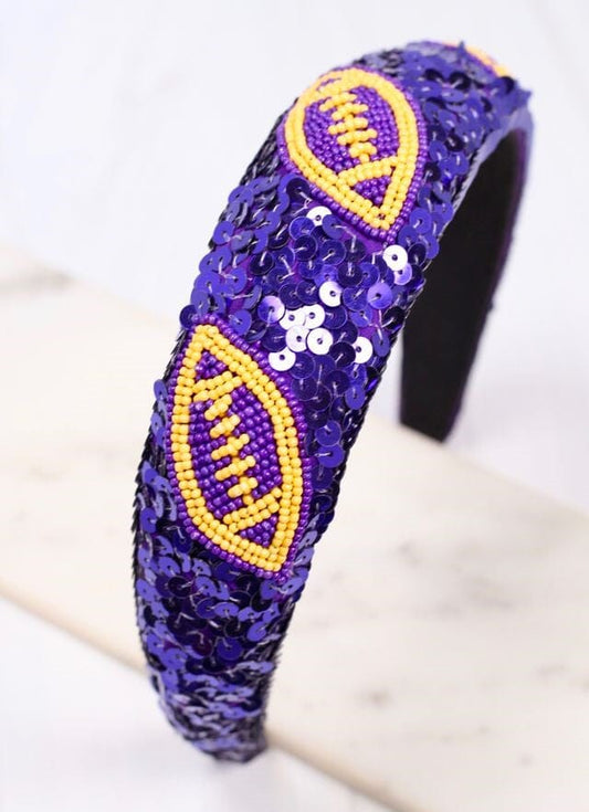 Punt Football Sequin Headband PURPLE YELLOW - Caroline Hill