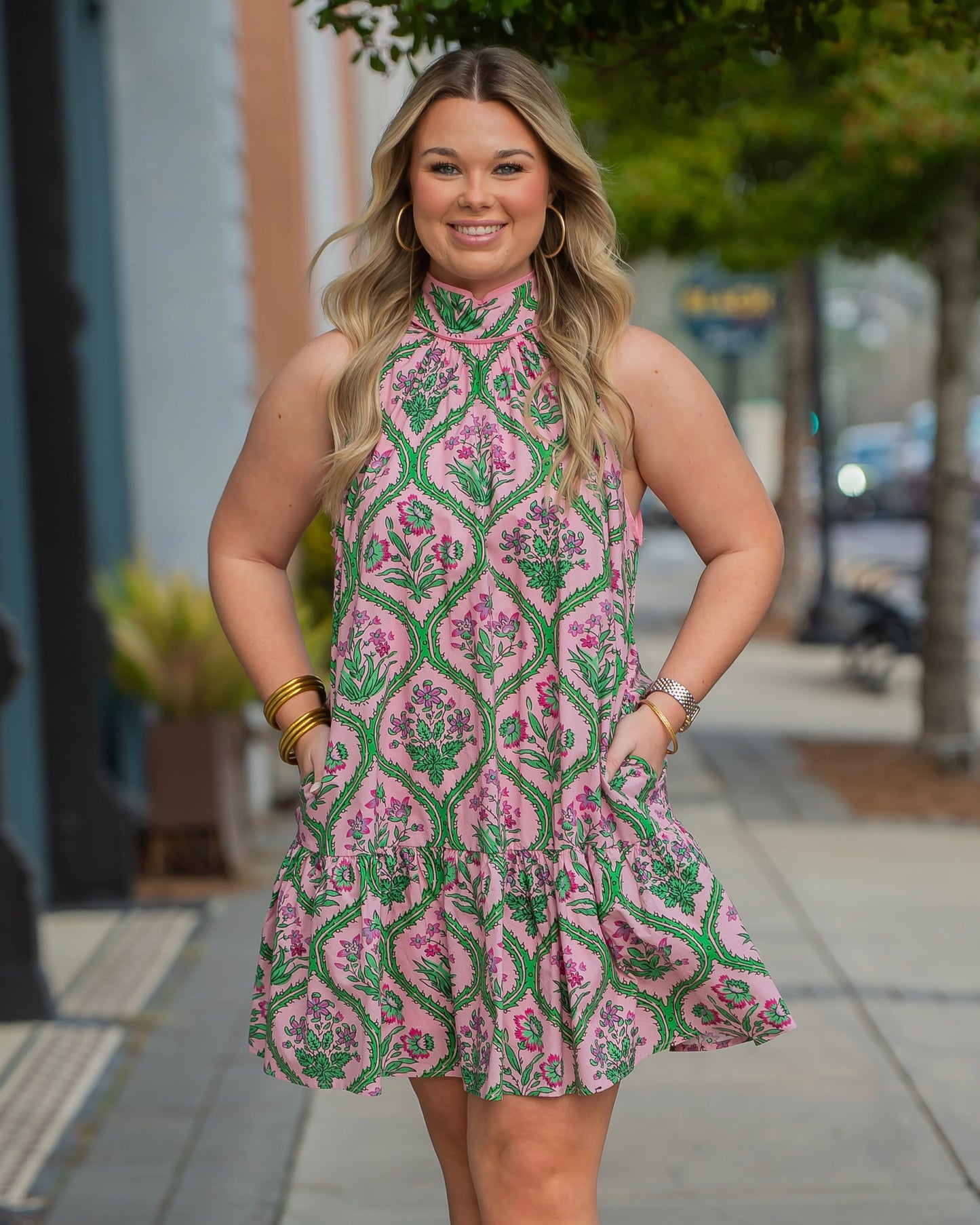 Elani Floral Print Halter Neck Dress