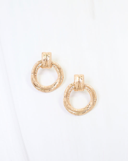 Jamestown Hammered Drop Earring Worn Gold