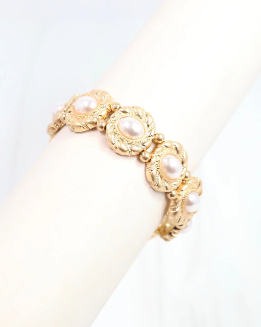 Pressley Pearl Stretch Bracelet Worn Gold