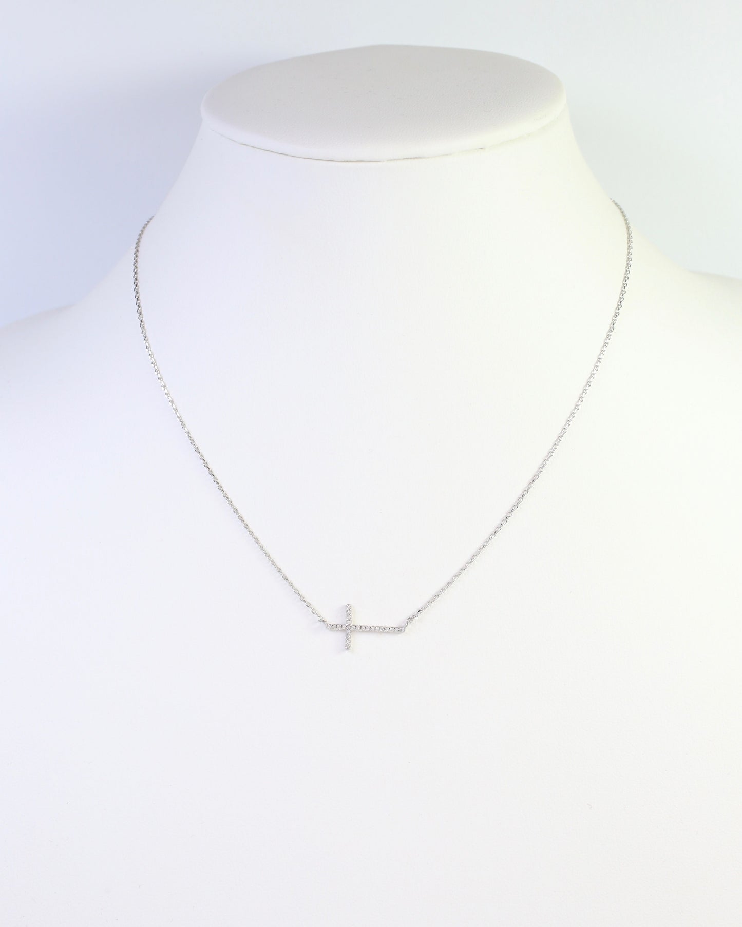West Point CZ Side Cross Necklace Silver