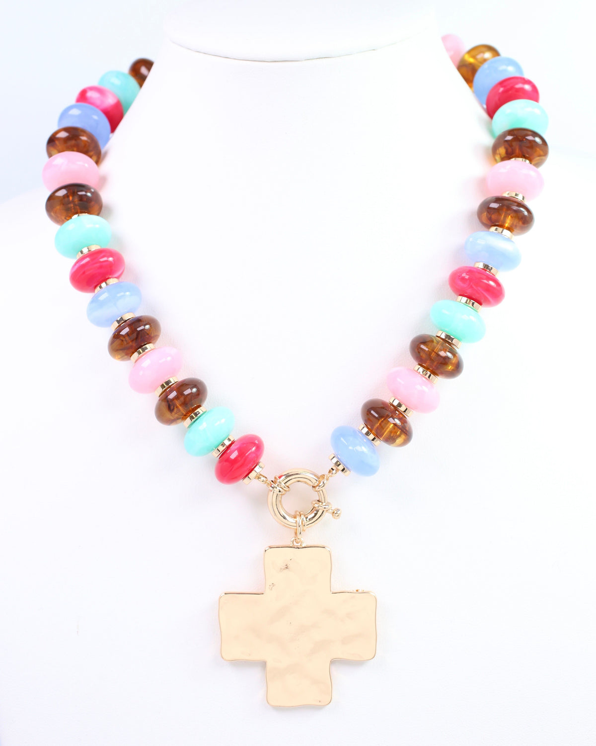 Ellis Bead and Cross Necklace Multi