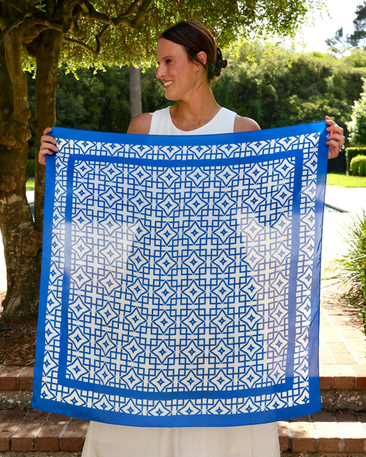 Langston Geometric Scarf Large Blue White