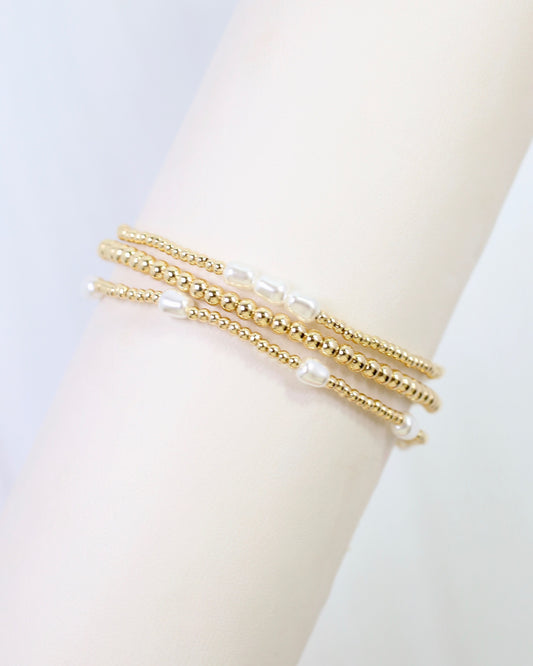 Chickasha Beaded Pearl Bracelet Set Gold