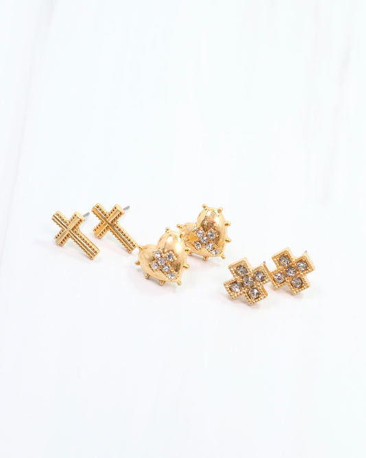 Minton Cross Earring Set Worn Gold
