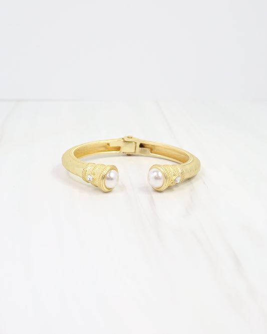Elise Pearl Hammered Hinged Cuff Bracelet Cream