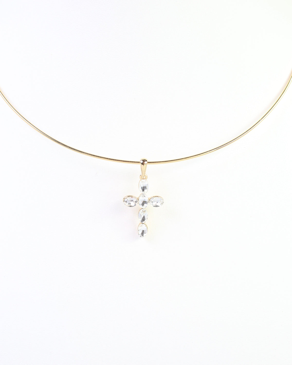 Hilson Wire and Crystal Cross Necklace Clear