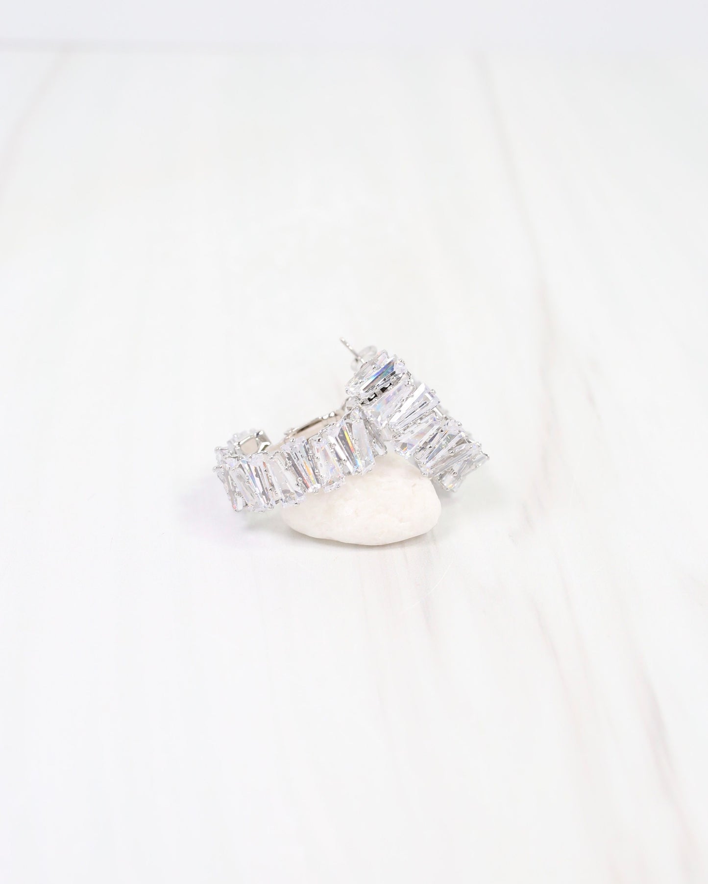 Fredonia Crystal Latchback Hoop Silver