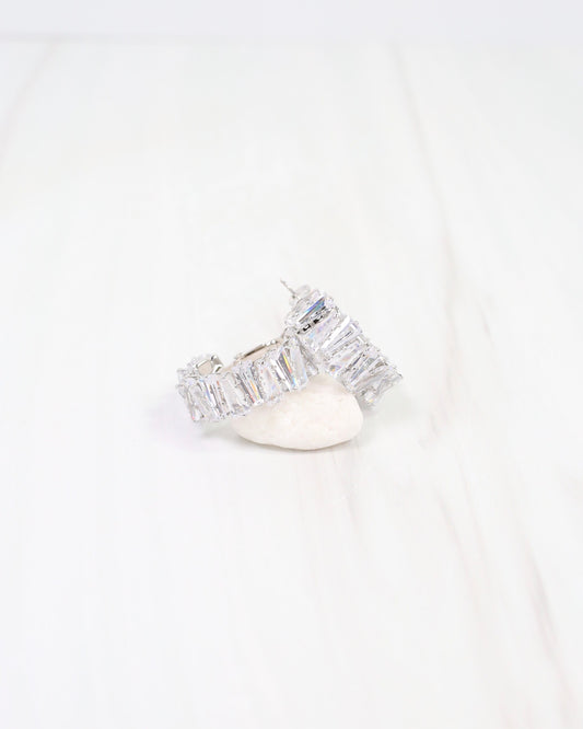 Fredonia Crystal Latchback Hoop Silver