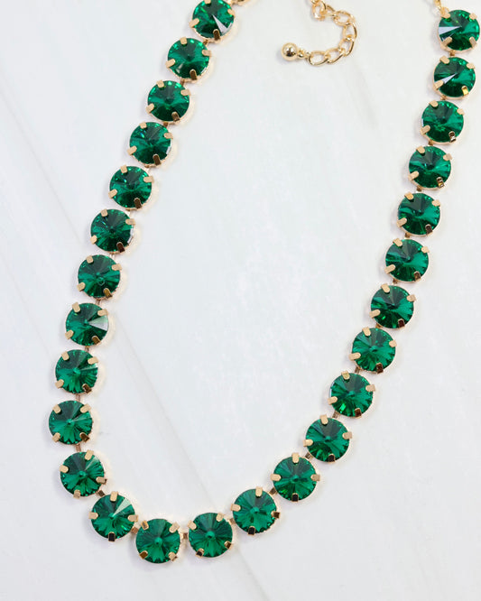 Harper Medium Rhinestone Necklace Emerald