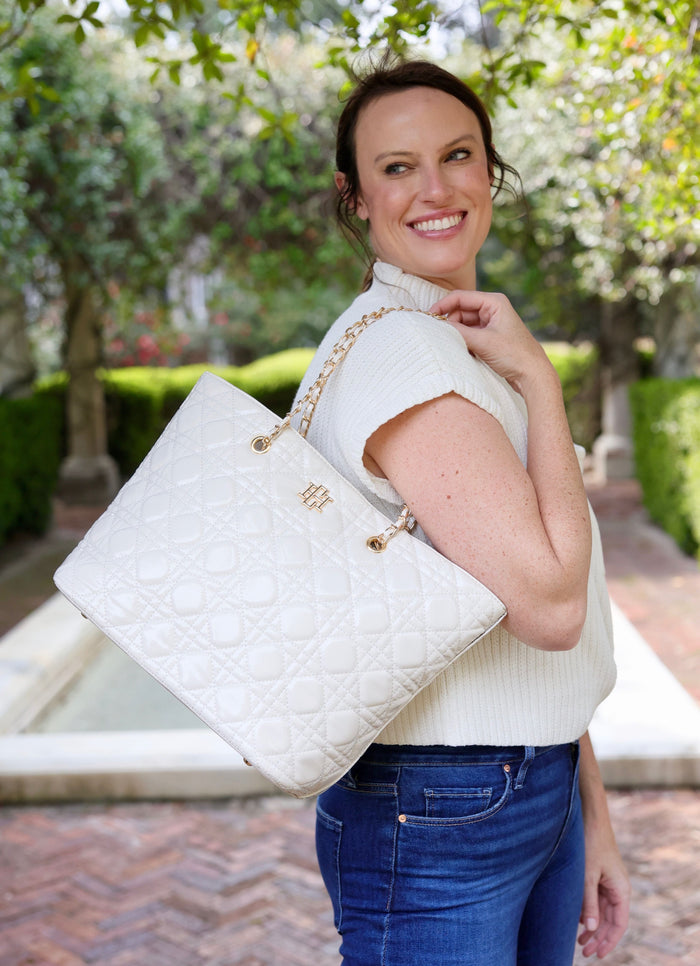 Quentin Quilted Tote IVORY - Caroline Hill